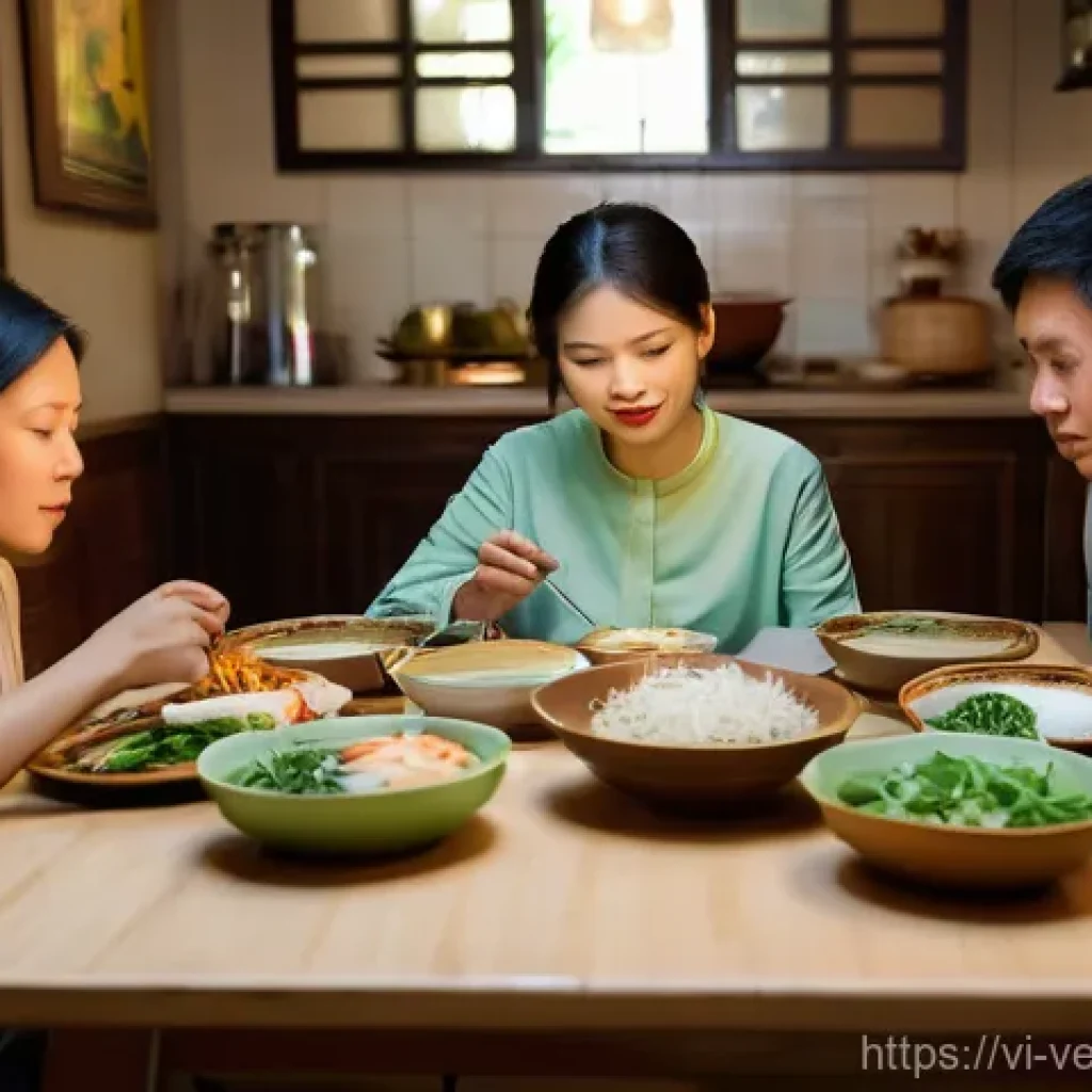 테크노피아 비판의 실천적 접근 - **"Silent Disconnect at a Vietnamese Family Dinner"**:
A warm, inviting scene of a traditional V...